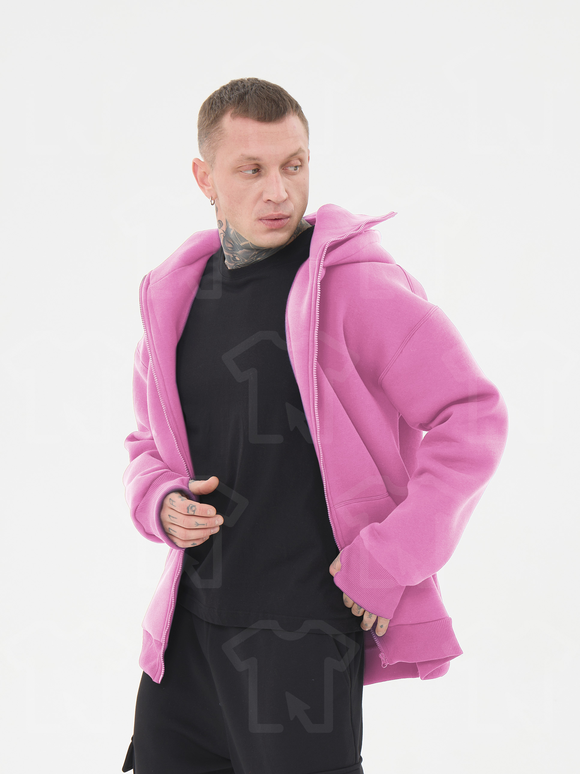 Худи Oversize BALACLAVA ZIP (на молнии) Премиум с начесом, цвет: розовый